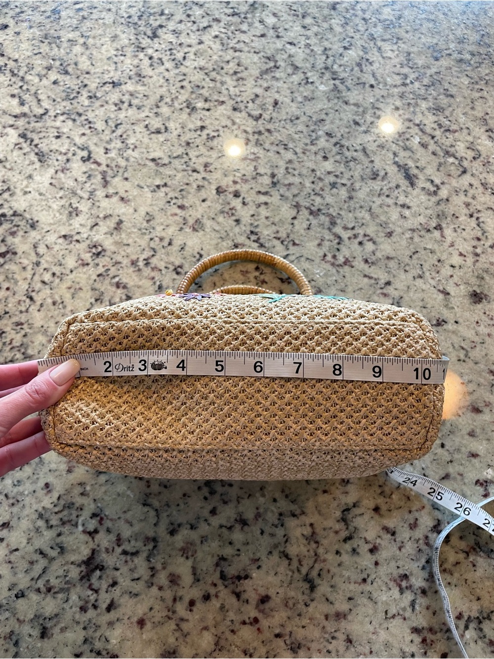 Woven Straw Tote with Embroidered and beaded Floral Design - Beige - Picture 7 of 7